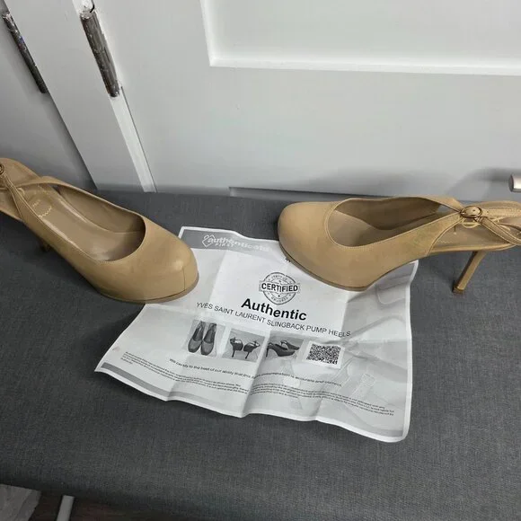 YSL Yves Saint Laurent Beige Leather Tribtoo 80 Slingback Heels EU 39 with COA